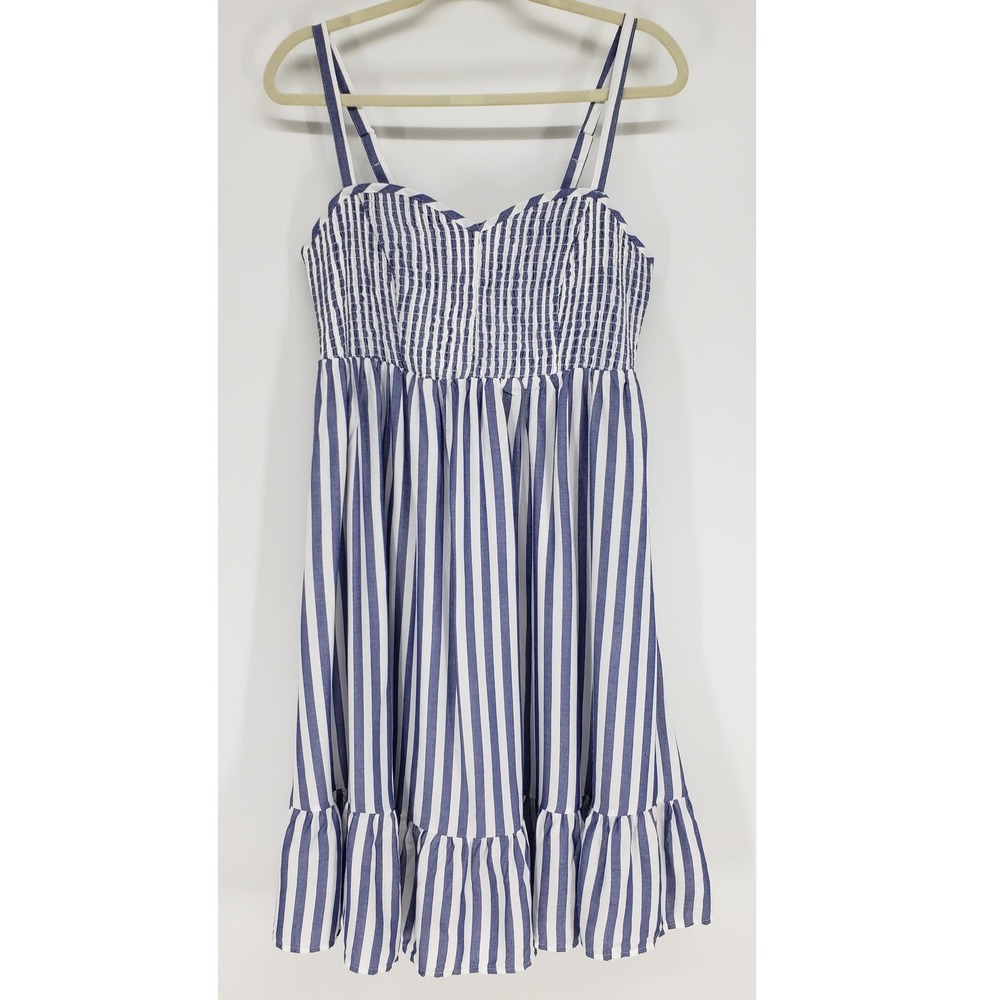 Torrid Striped Smocked Dress Women Size 00 L Blue White Ruffle Hem Challis New